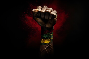 Black hand clenched into a fist. African American History or Black History Month concept