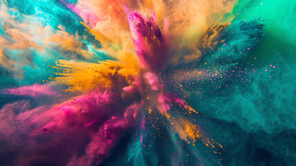 Abstract colorful powder explosion, colored dust splash background