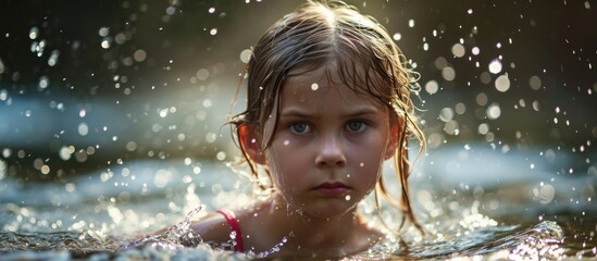 Obraz premium A stunning young girl emerges from the water.