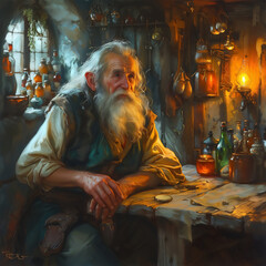 Innkeeper tending the tavern, fantasy character