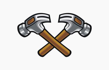 Crossed Hammer Icon for graphic design of logo, emblem, symbol, sign, badge, label, stamp, isolated on white background, vector illustration