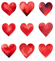 Red watercolor hearts. Valentines Day clipart
