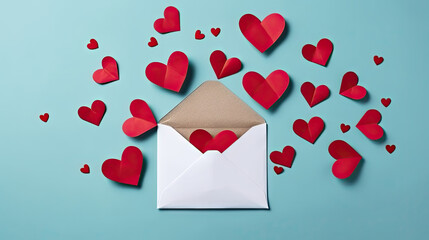 A close up of an envelope with hearts flying out of it. This romantic and charming asset is perfect for Valentine's Day greetings, love letters, and wedding invitations.