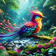 Fototapeta premium 3D animated colorful bird in the forest of an AI generate