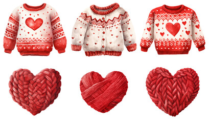 Cozy knitted sweaters. Watercolor Valentines Day clipart