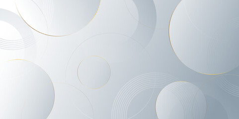 Minimal geometric white and blue circle background with golden line. modern transparency circle presentation background. Light circles template design. Object web design. Minimal poster simple Vector.