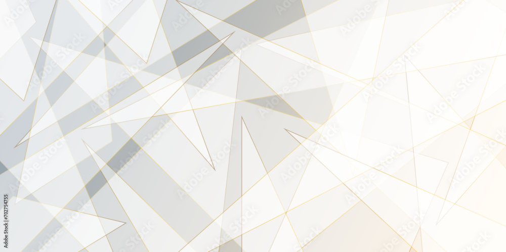 Poster Abstract white and grey minimal line design. abstract background with modern geometric triangle golden line with shadows.abstract triangular shapes layered bright light geometric banner design.  