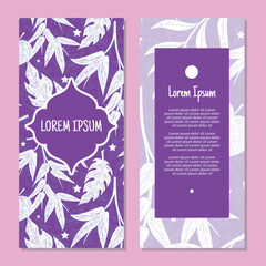 Vector leaves vertical frame pattern invitation greeting cards, RSVP and thank you cards.