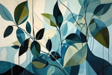 A mesmerizing abstract painting of intertwining branches and delicate leaves captures the beauty and complexity of nature through the artist's skilled use of color and form