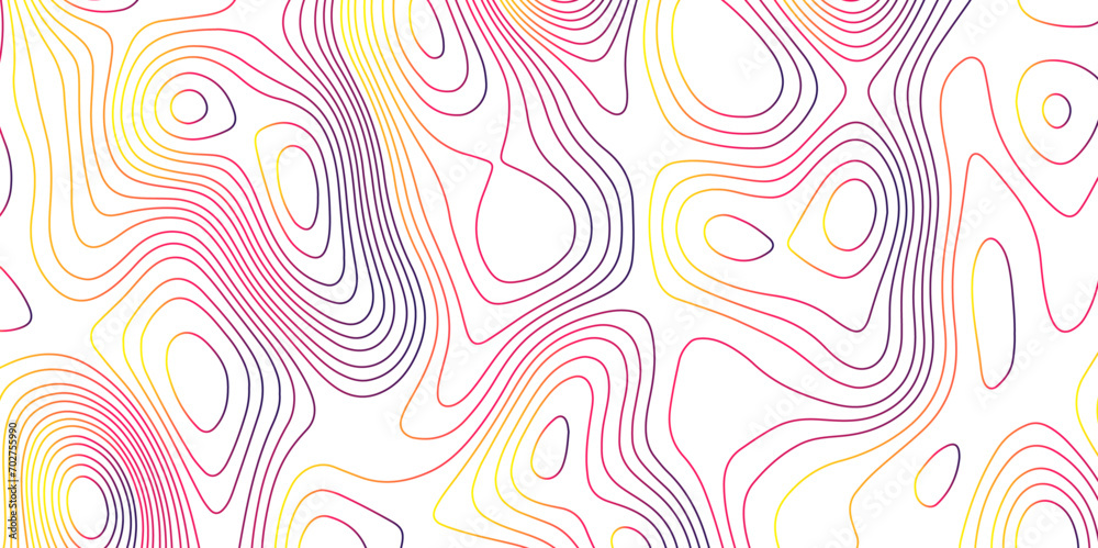 Poster Abstract white background with colorful gradient Topographic line map pattern. Contour elevation topographic and textured Background Modern design with White background with topographic wavy patte.