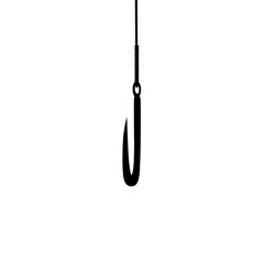 Pancil hooks on a white background. Silhouette of fishing rod with hanging rope. Vector illustration
