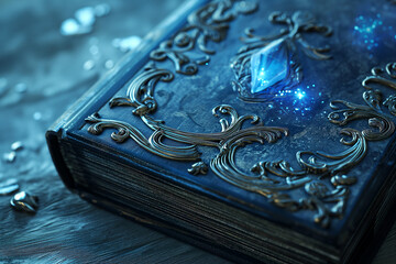 fantasy leather bound book with ornaments 