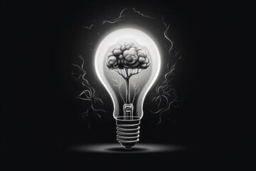 Bulb, black and white lamp, brainstorming concept
