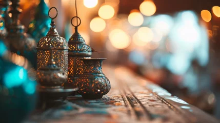 Fotobehang Ramadan lantern and foods. Festive still life with oriental lantern © Alexander Kurilchik