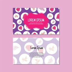 Business card template, leaves seamless pattern vector design. Double-sided creative business card template. Landscape orientation. Vector illustration.