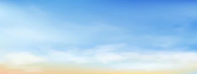 Gardinen Sky blue with cloud background ,Vector Horizon beach sunset with yellow and blue colour in Spring,Panorama beautiful Nature morning sunrise sky in sunny day Summer,Banner landscape background © Anchalee