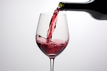 Red wine being elegantly poured from a bottle into  glass
