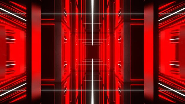 Red and White Neon Tunnel of Endless Mirrors Background VJ Loop in 4K