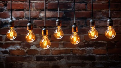 light bulbs hanging from an old brick wall and room background