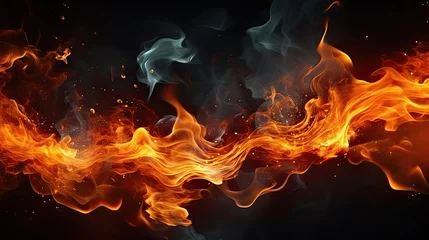 Foto op Canvas Fire flames on a black background depict a striking, bold visual. Perfect for adding intensity and drama to designs such as posters, graphic tees, or event promotions. © Planetz