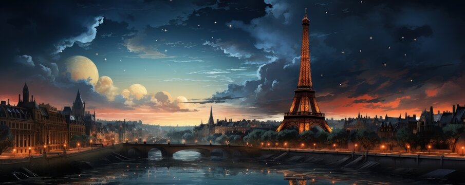 Fototapeta Images of Paris city with watercolor effect, Images of Paris with watercolor effect