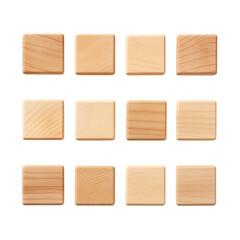 Set of blank wooden tiles isolated on transparent background. Generative AI