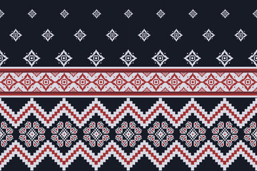 Folk embroidery cross stitch geometric floral pattern. Vector ethnic geometric floral shape seamless pattern. Folk floral embroidery pattern use for textile, home decoration elements, upholstery, etc.