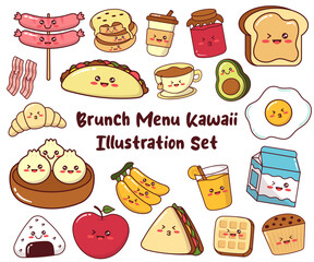 Cute Food Brunch Menu Illustration Set