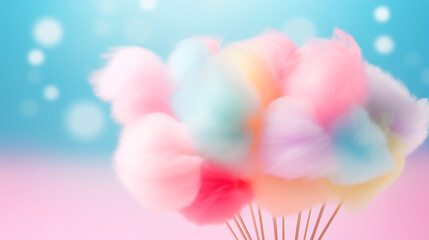 Cotton candy is multi-colored. Selective focus.