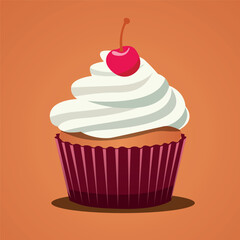 cupcake with cream and cherry illustration