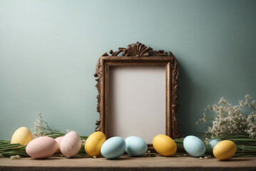 easter eggs in a wooden frame