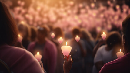 Featuring a symbolic candlelight vigil in honor of World Cancer Day, conveying hope and unity among survivors - obrazy, fototapety, plakaty