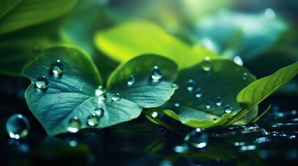 Realistic photo, natural soft lighting: wallpaper, gentle dew and green plants