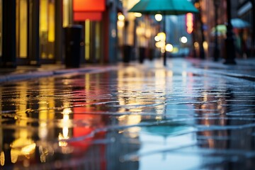 Rain reflecting on city streets