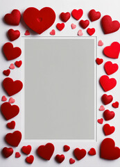 Red hearts frame on white background overlay