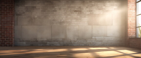 Sunlit Brick Wall with Wooden Floor Interior