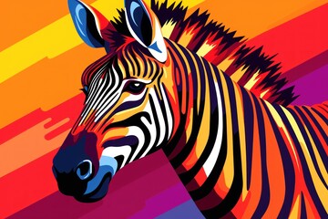  a close up of a zebra's head with a multicolored pattern on the back of it's head.