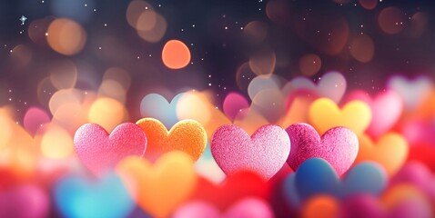 Wallpaper with assorted colorful hearts for valentines day or romantic wedding.Macro.AI Generative. - obrazy, fototapety, plakaty