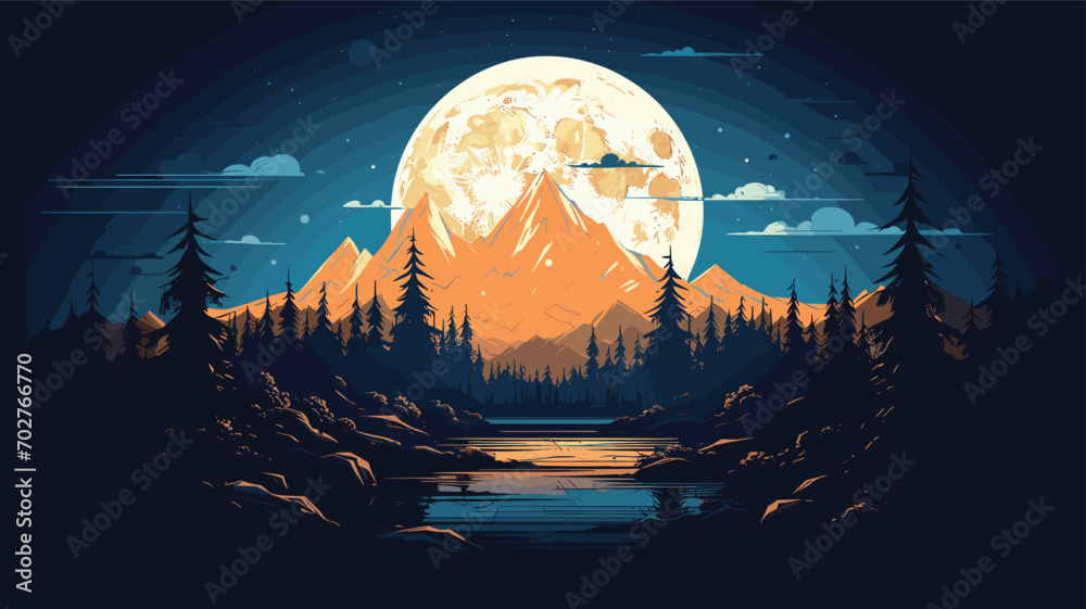 Sticker full moon in a vector scene featuring the moon in its complete luminosity.