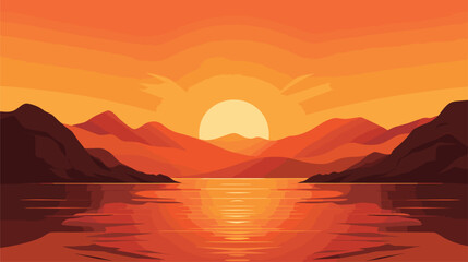 beauty of a sunset in a vector art piece showcasing the sun gracefully descending below the horizon. 