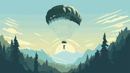 serene beauty of the canopy descent in a vector art piece showcasing the moment when skydivers deploy their parachutes - obrazy, fototapety, plakaty