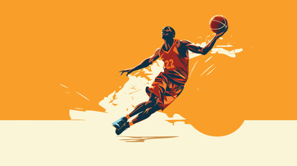 basketball through a vector art piece that captures the essence of the sport. Illustrate players in action, 