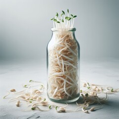 jar of sprouts and leaves inside.