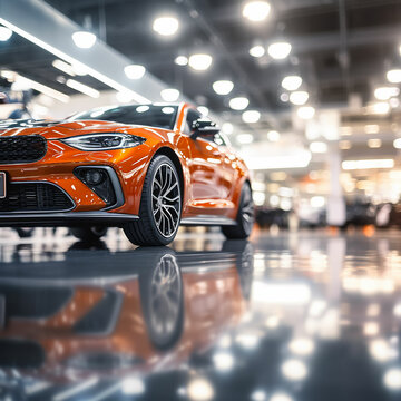 New modern car showroom waiting for sales blurred image abstract background