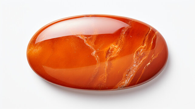 Top View Of An Oval Orange Stone White Background