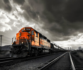 Thunderous Approach - Freight Train Under Stormy Skies