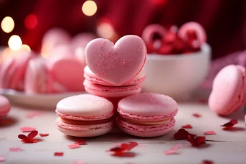 Gartenposter Valentine's Day sweets. Pink macaroons heart shaped © Canvas Alchemy