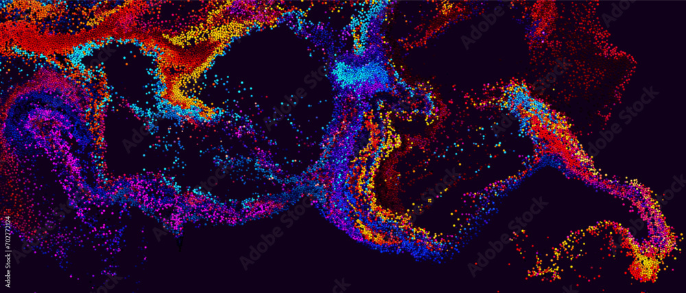 Wall mural chaotic motion of small colorful particles. colorful gradient dots randomly flowing and swirling in 