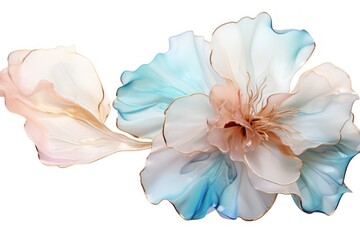  a close up of a flower on a white background with a blue and pink flower in the middle of the image.
