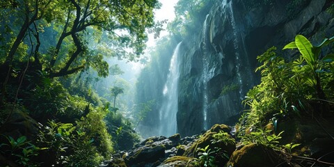 Lush Rainforest Waterfall